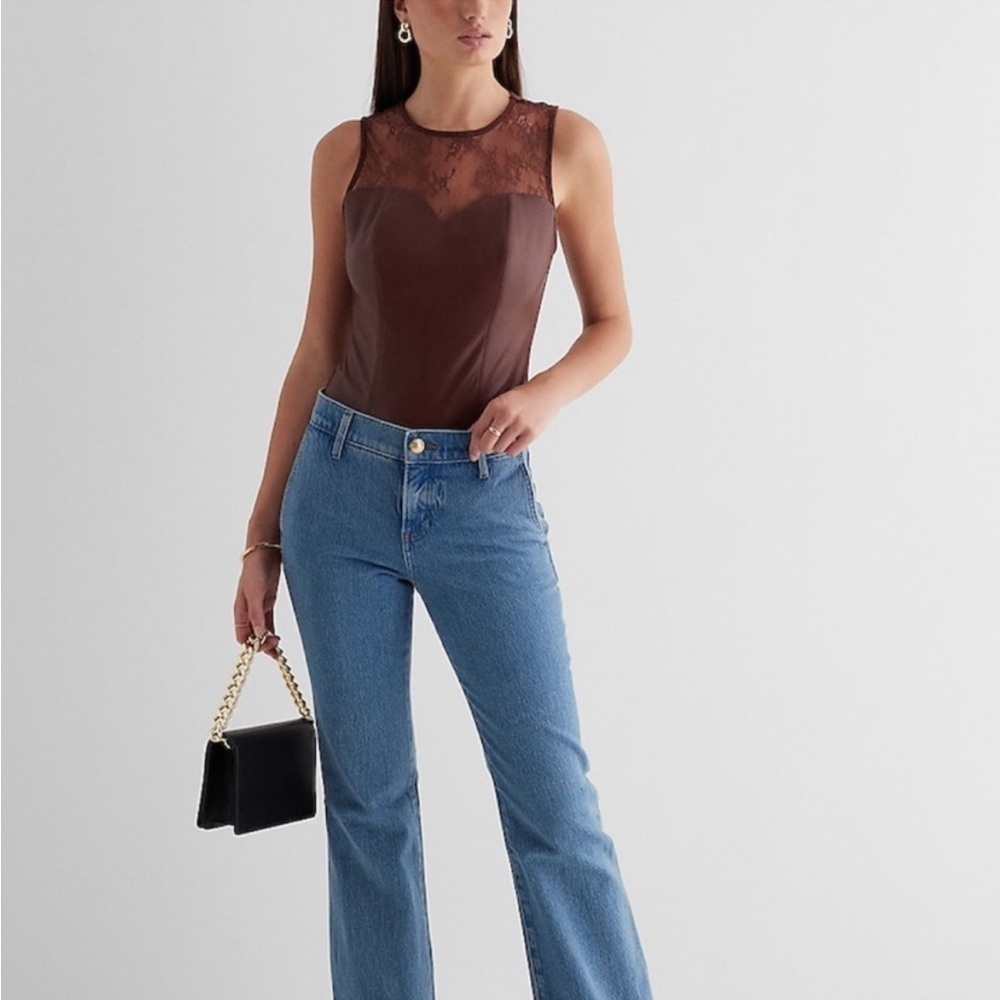 Express Contour High Neck Faux Leather Lace Bodysuit.XL NWOT